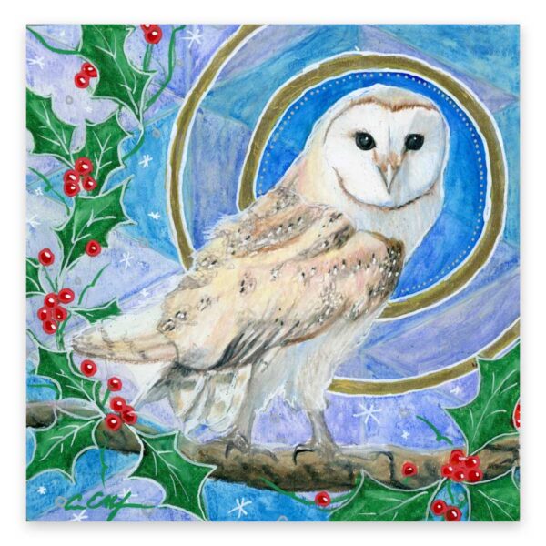 barn-owl-and-holly-print Barn Owl and Holly – Art Print