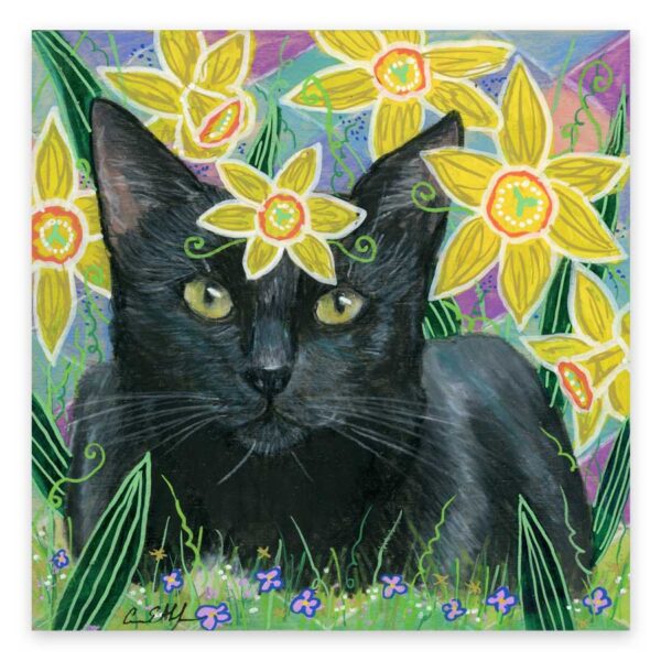 black-cat-in-daffodils-print Black Cat in Daffodils – Art Print