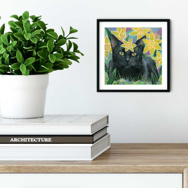 black-cat-in-daffodils-wall Black Cat in Daffodils – Art Print