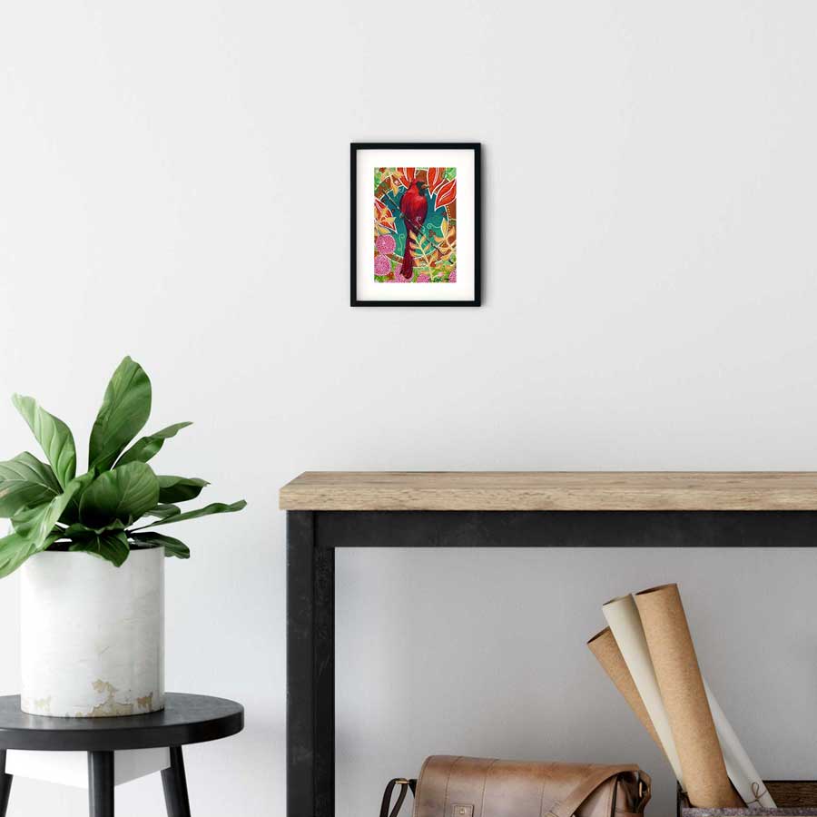 cardinal-and-mums-wall