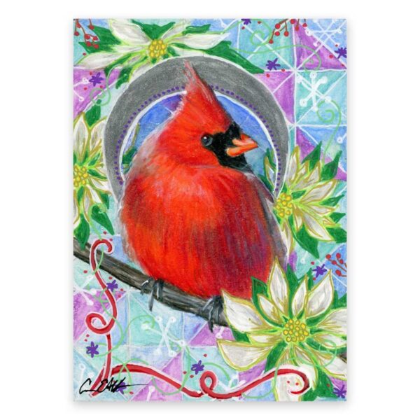 cardinal-in-white-poinsettias-print Cardinal in White Poinsettias – Art Print
