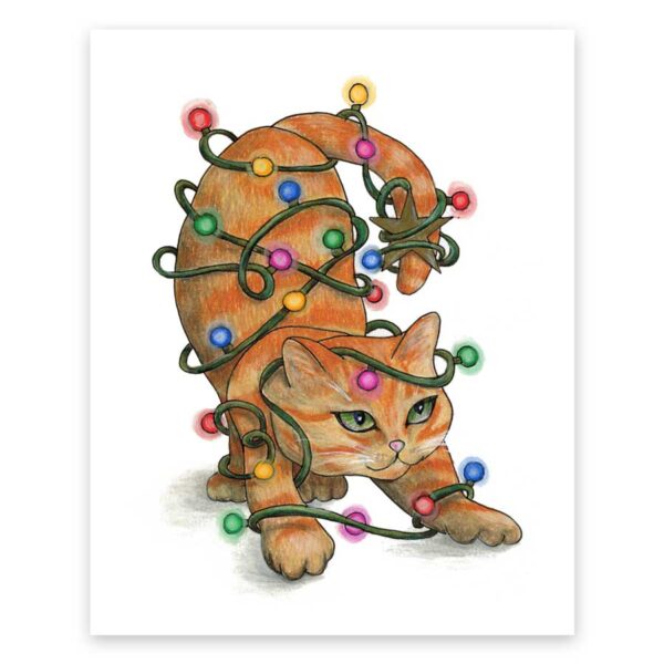dont-get-your-tinsel-in-a-tangle-on-white-print Don’t Get Your Tinsel in a Tangle Cat on White – Art Print