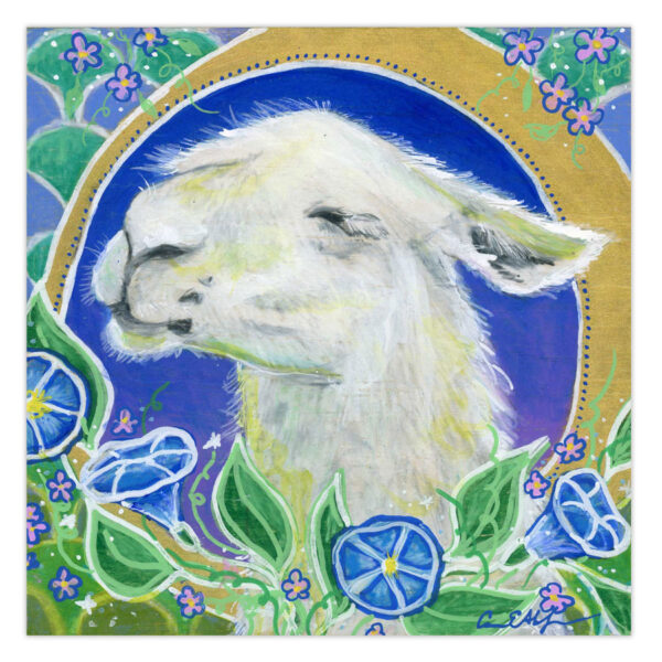 Llama in Morning Glories – Original Art
