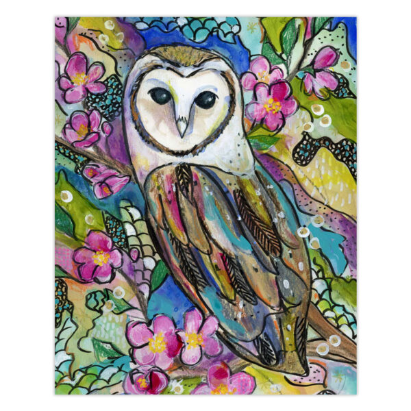 owl-and-cherry-blossoms Owl and Cherry Blossoms – Original Art